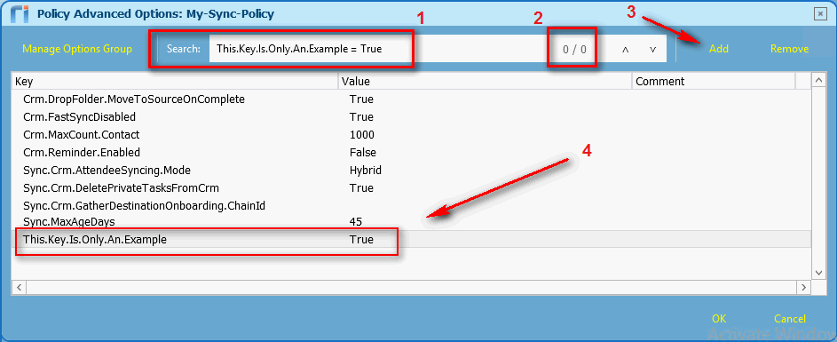 Riva On-Premise. Policy Advanced Options window.