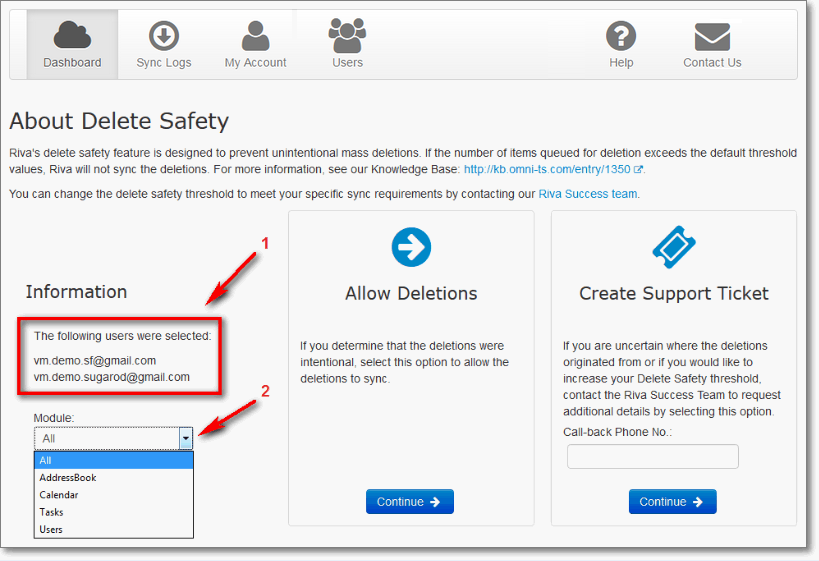 Riva Cloud. About Delete Safety: information, with links to allow deletions or create a support ticket.