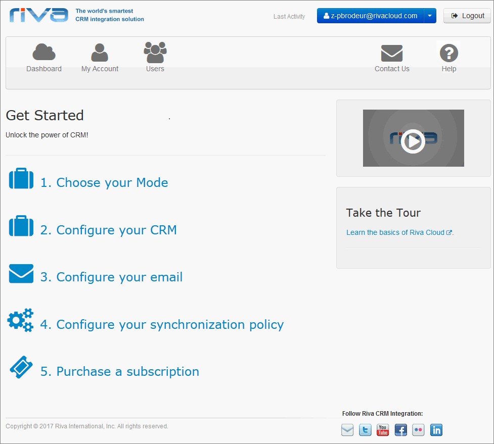 Riva Cloud. Get Started page.