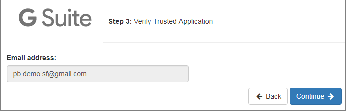 Riva Cloud. The page "Google. Step 3: Verify Trusted Application."