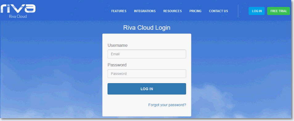 Riva Cloud Login: User name and Password. Forgot password?